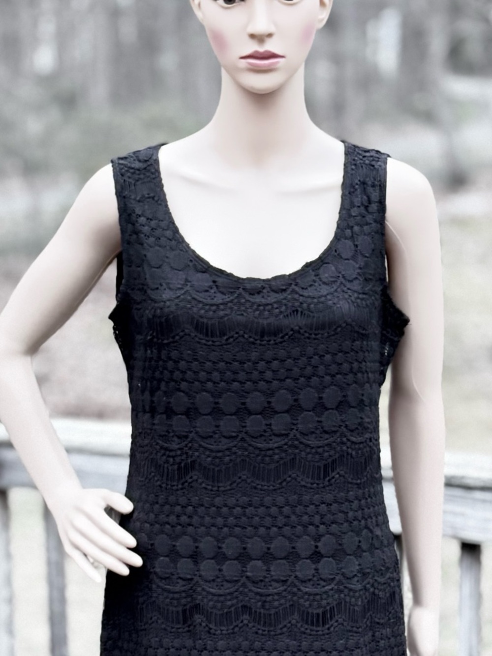 Tiana B. Black Crochet Lace Sleeveless Round Neck Fully Lined Midi Dress Size M - Picture 5 of 9